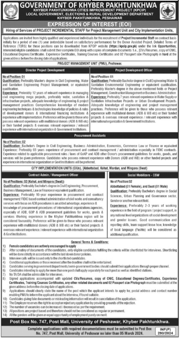 Consultant government jobs in KPK 2024