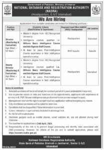 Advertisement for NADRA Jobs in Islamabad, Pakistan