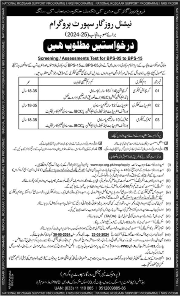 Screening test announcement for BPS-05 to BPS-15 jobs in Punjab, Pakistan