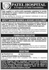 Registrar jobs in Karachi 2021