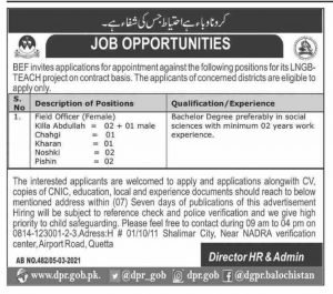 jobs for female in Quetta 2021