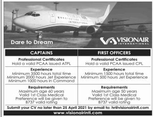 captain and first officer jobs in Pakistan 2021