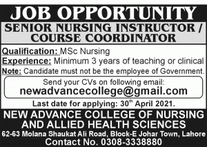 Nursing jobs in Lahore Punjab 2021